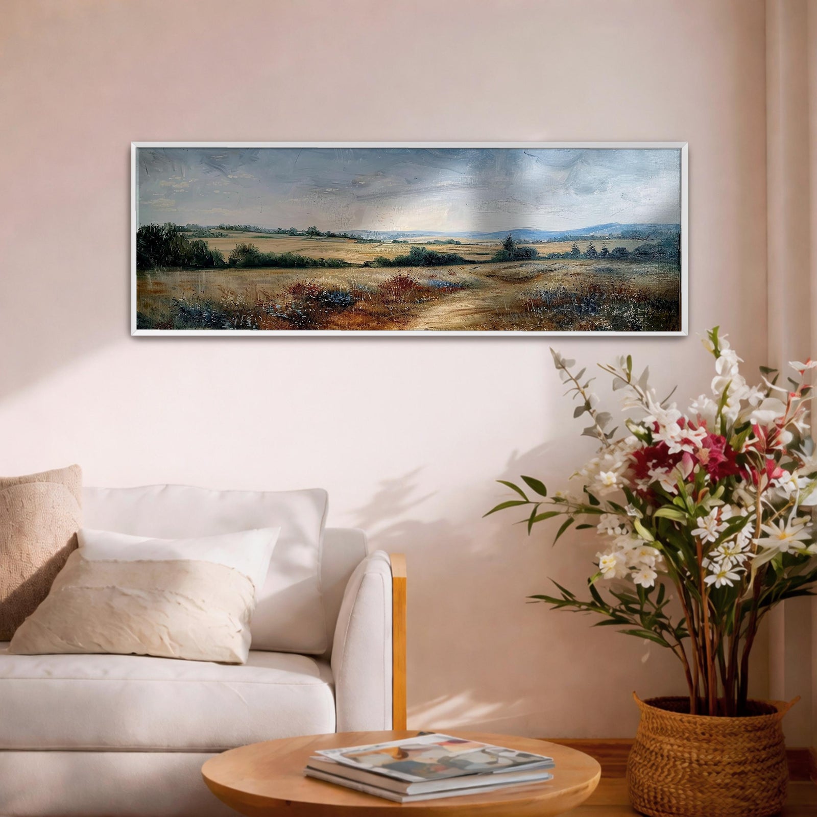 Wildflower Landscape Wall Art Print: Countryside Meadow Decor (Digital / Canvas / Framed)