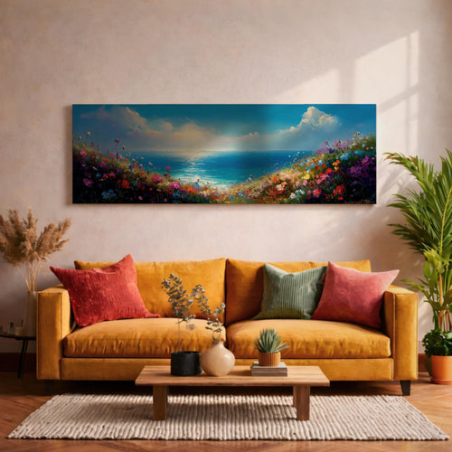 Wildflowers Coastal Wall Art Print: Seaside Botanical Landscape (Digital / Canvas / Framed)