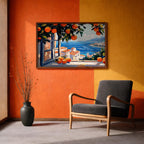 Mediterranean Window Art Print: Coastal Orange Tree View (Digital / Print / Canvas / Framed)