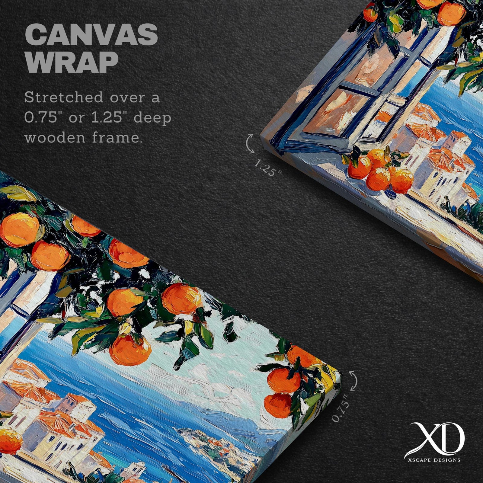 Mediterranean Window Art Print: Coastal Orange Tree View (Digital / Print / Canvas / Framed)