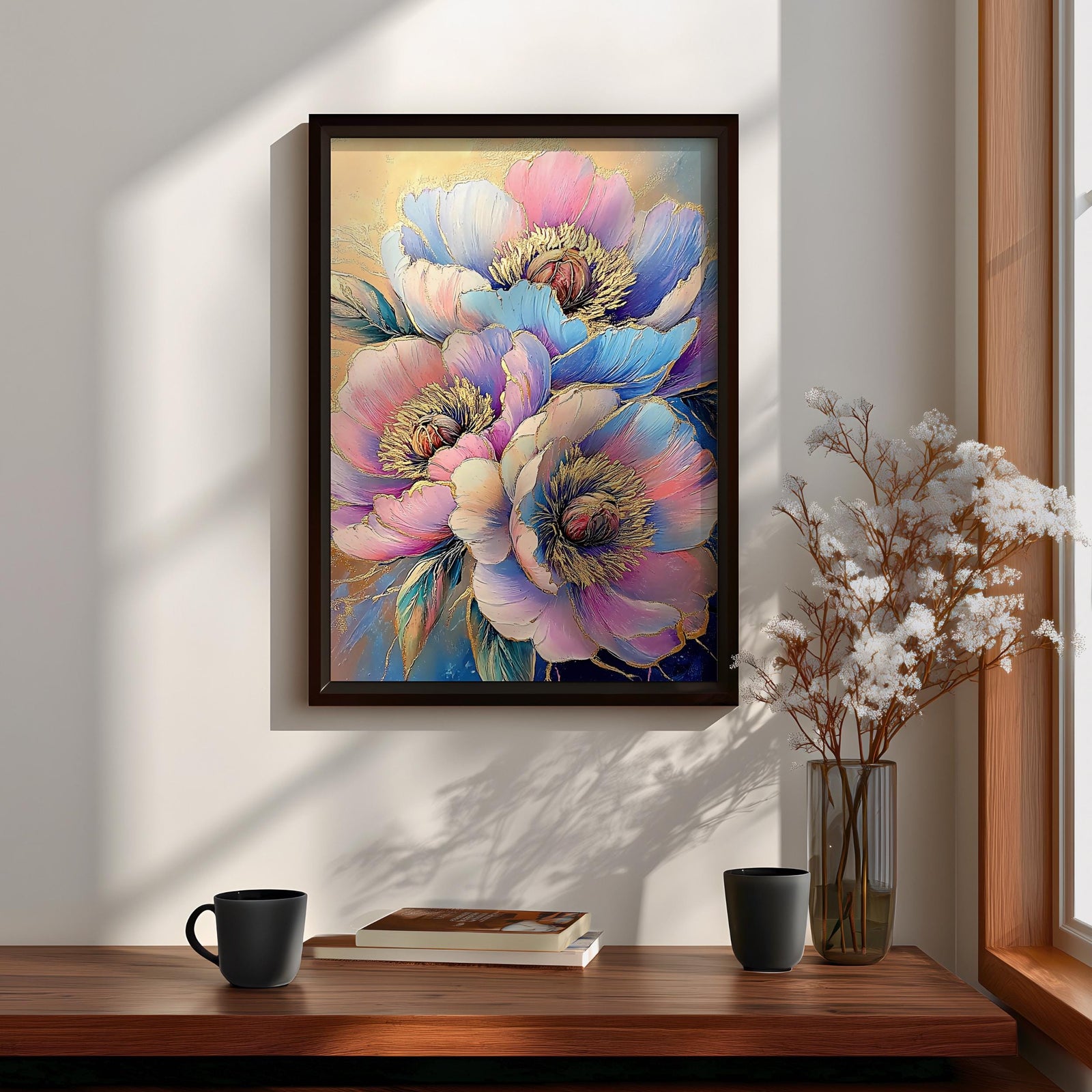 Peony Flower Wall Art Print: Modern Gold Botanical Decor (Digital / Print / Canvas / Framed)