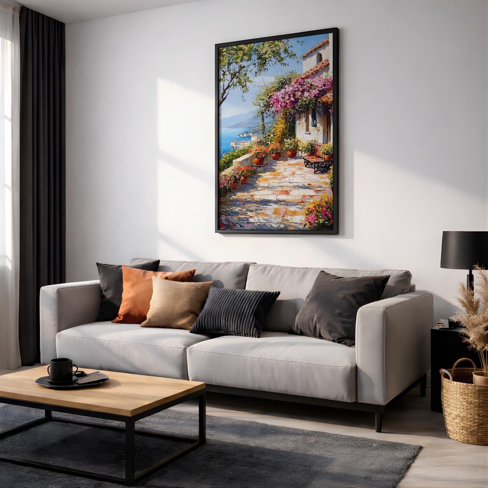 Mediterranean Patio Wall Art: Italian Coastal Landscape Decor (Digital / Print / Canvas / Framed)