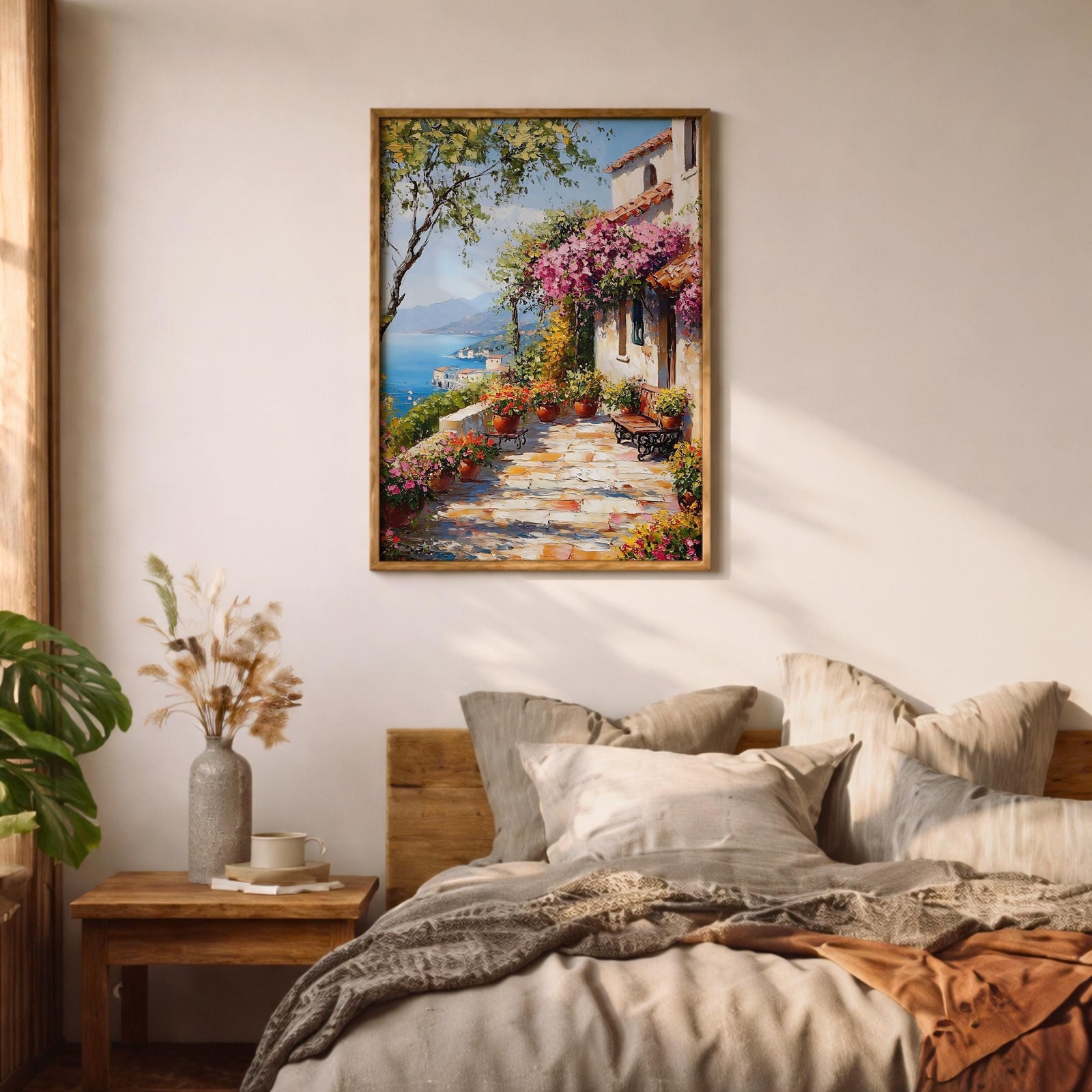 Mediterranean Patio Wall Art: Italian Coastal Landscape Decor (Digital / Print / Canvas / Framed)