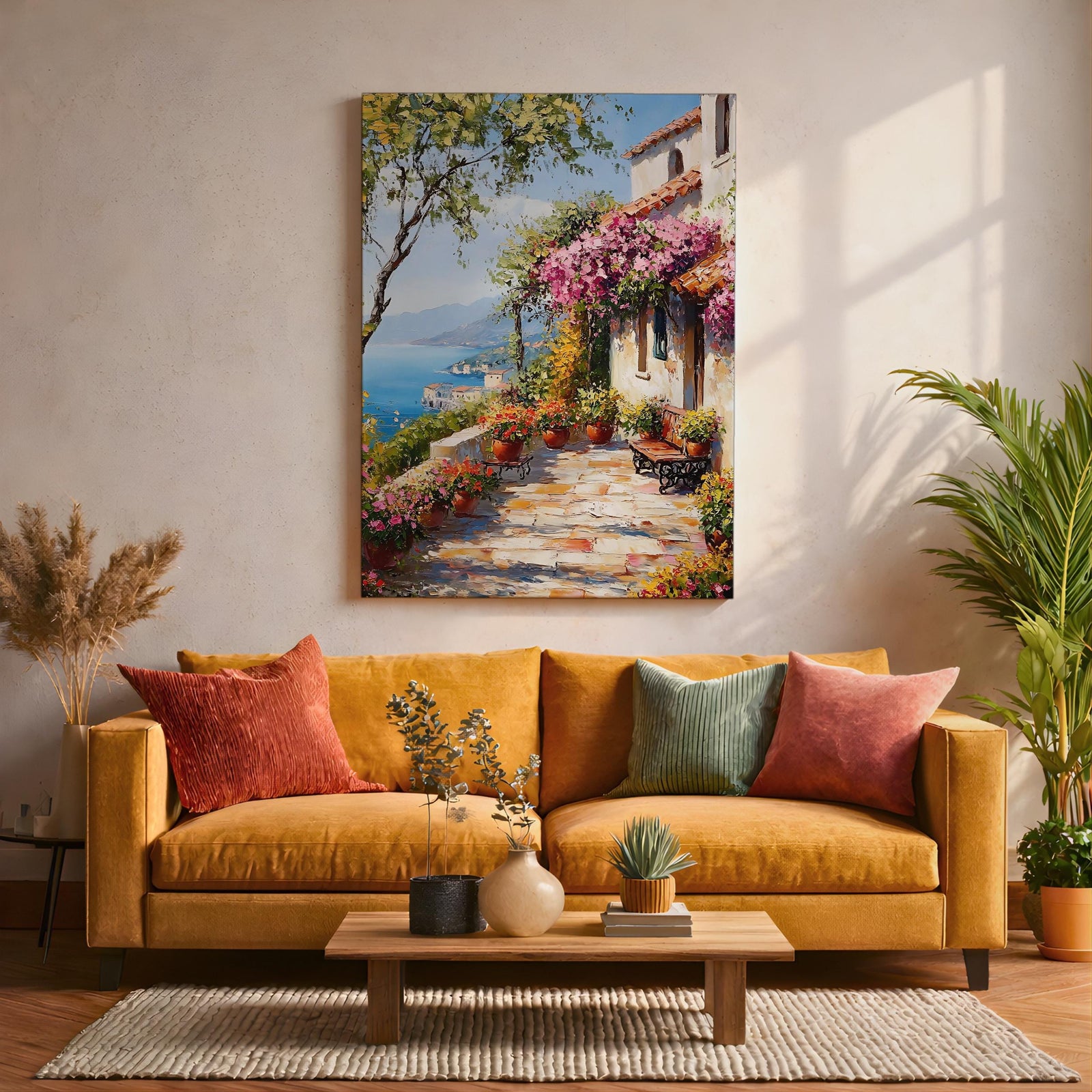 Mediterranean Patio Wall Art: Italian Coastal Landscape Decor (Digital / Print / Canvas / Framed)