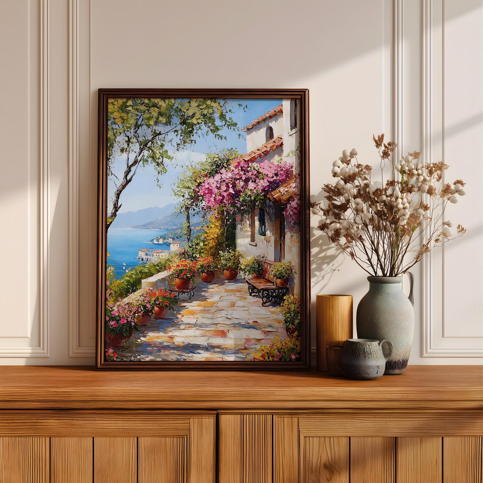 Mediterranean Patio Wall Art: Italian Coastal Landscape Decor (Digital / Print / Canvas / Framed)
