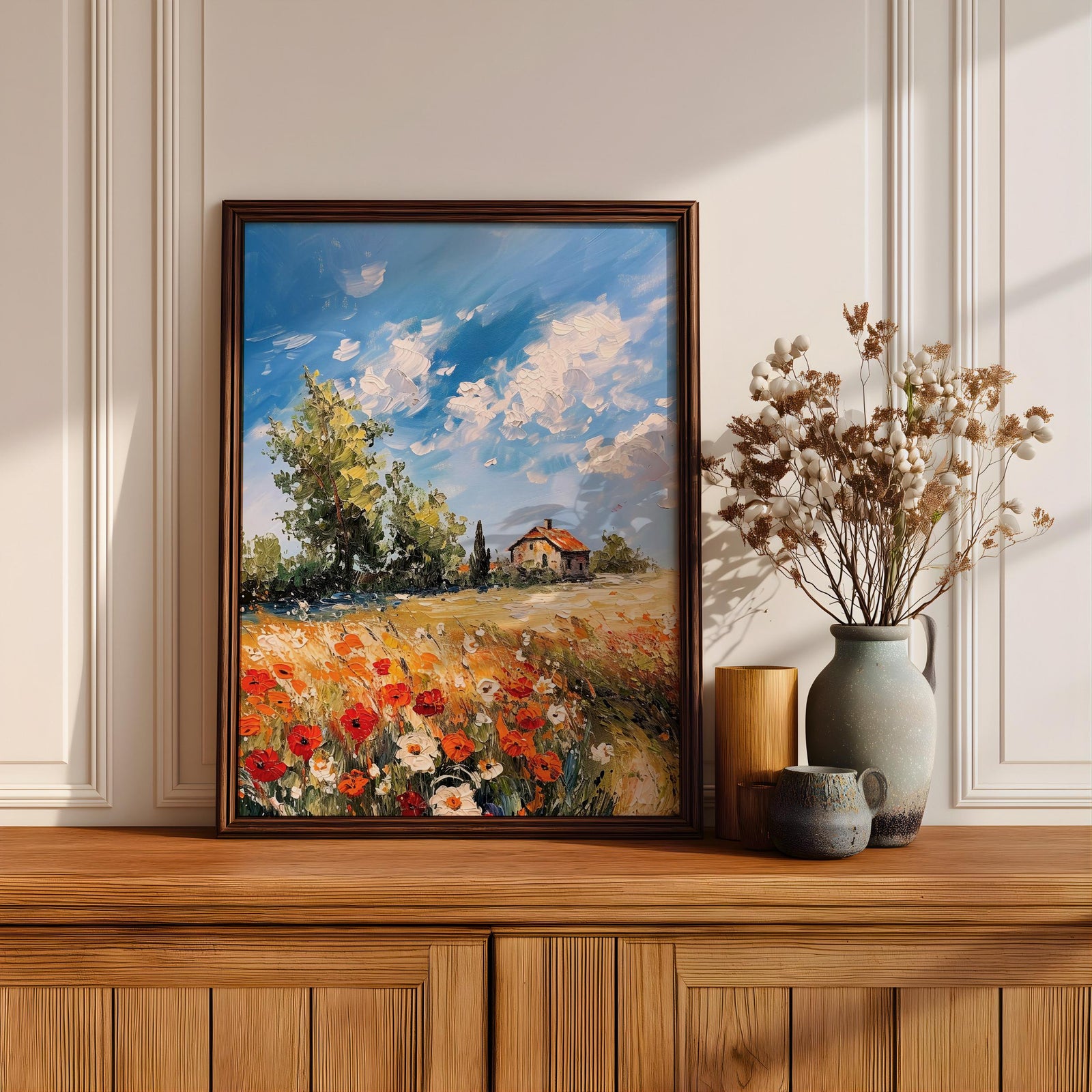 Tuscan Wildflower Impasto Print: Rustic Countryside Farmhouse Decor (Digital / Print / Canvas / Framed)