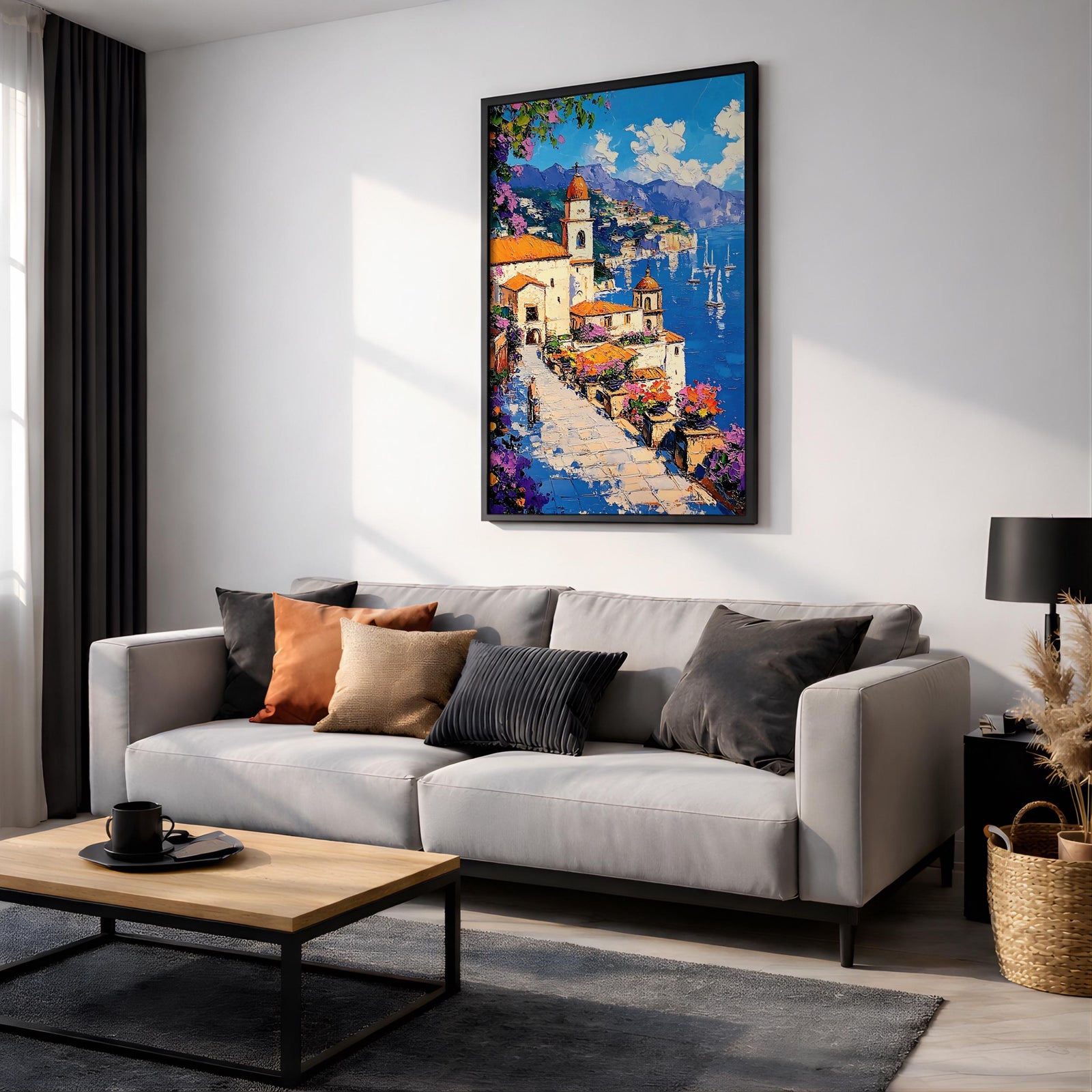 Amalfi Coast Impasto Wall Art: Vibrant Mediterranean Coastal Decor (Digital / Print / Canvas / Framed)