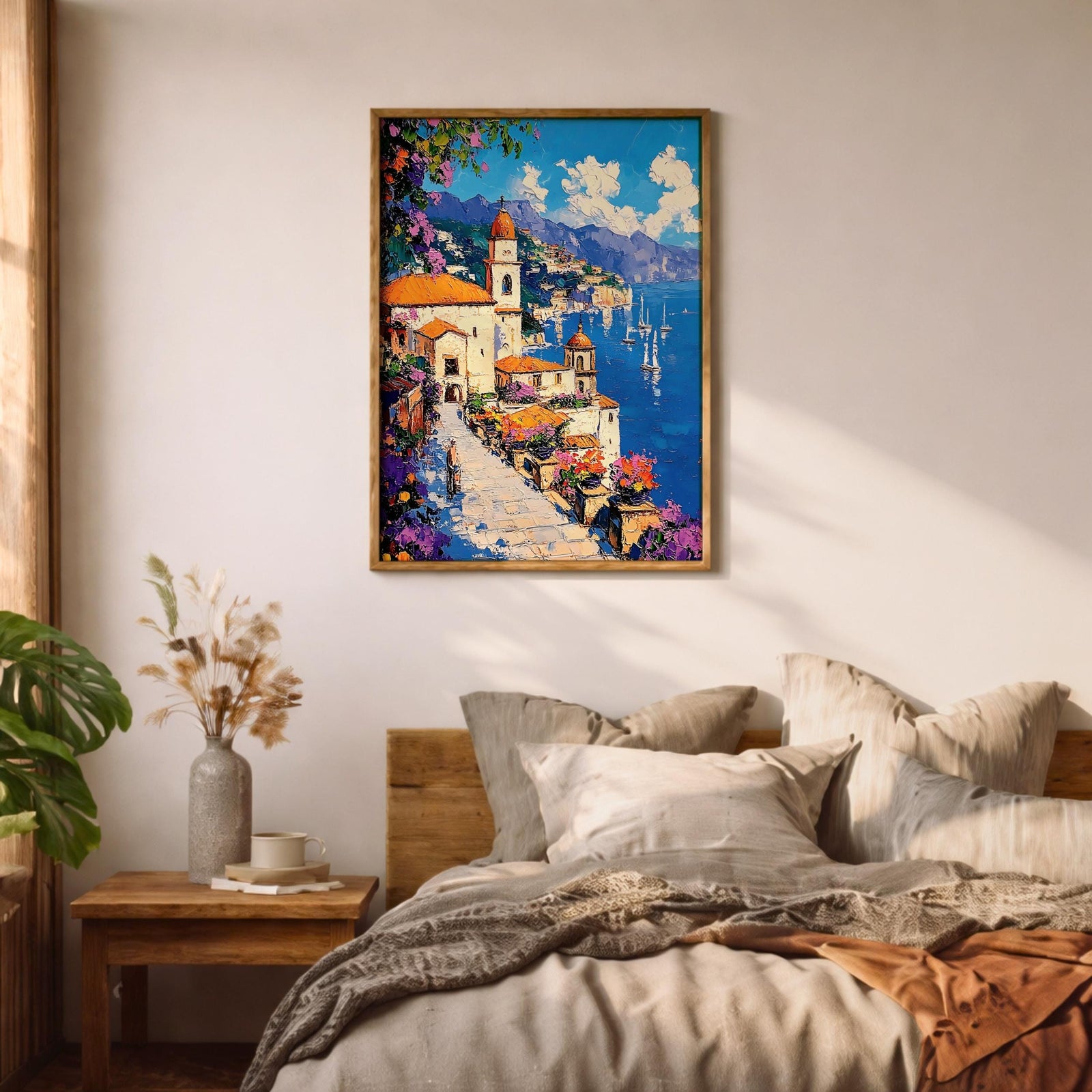 Amalfi Coast Impasto Wall Art: Vibrant Mediterranean Coastal Decor (Digital / Print / Canvas / Framed)