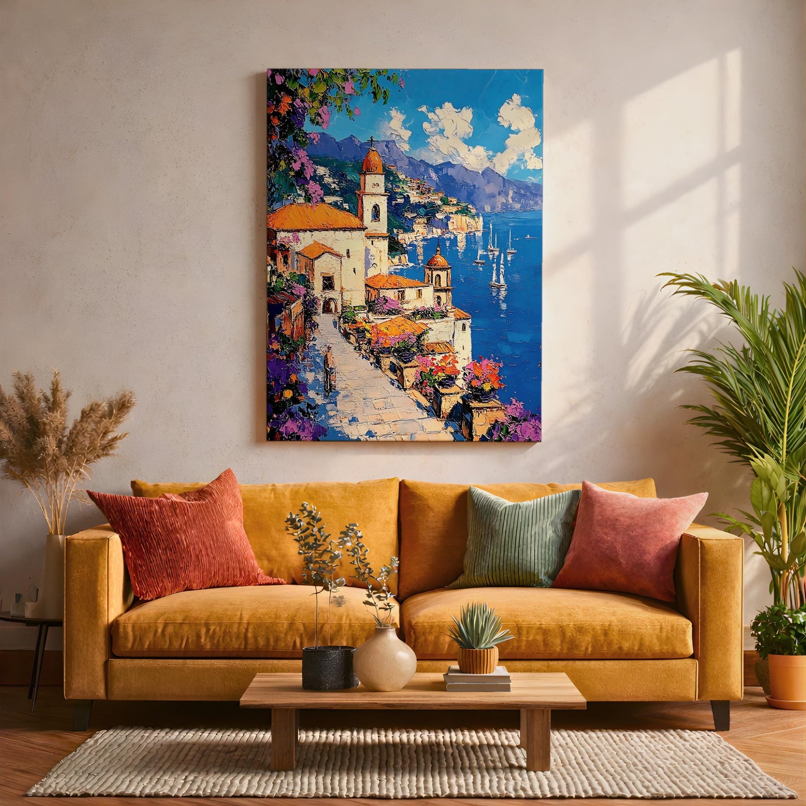 Amalfi Coast Impasto Wall Art: Vibrant Mediterranean Coastal Decor (Digital / Print / Canvas / Framed)