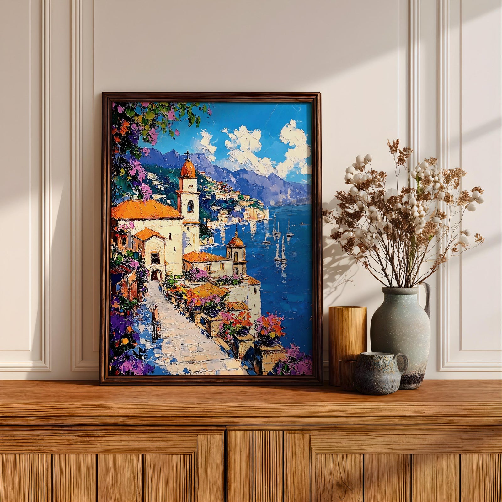 Amalfi Coast Impasto Wall Art: Vibrant Mediterranean Coastal Decor (Digital / Print / Canvas / Framed)