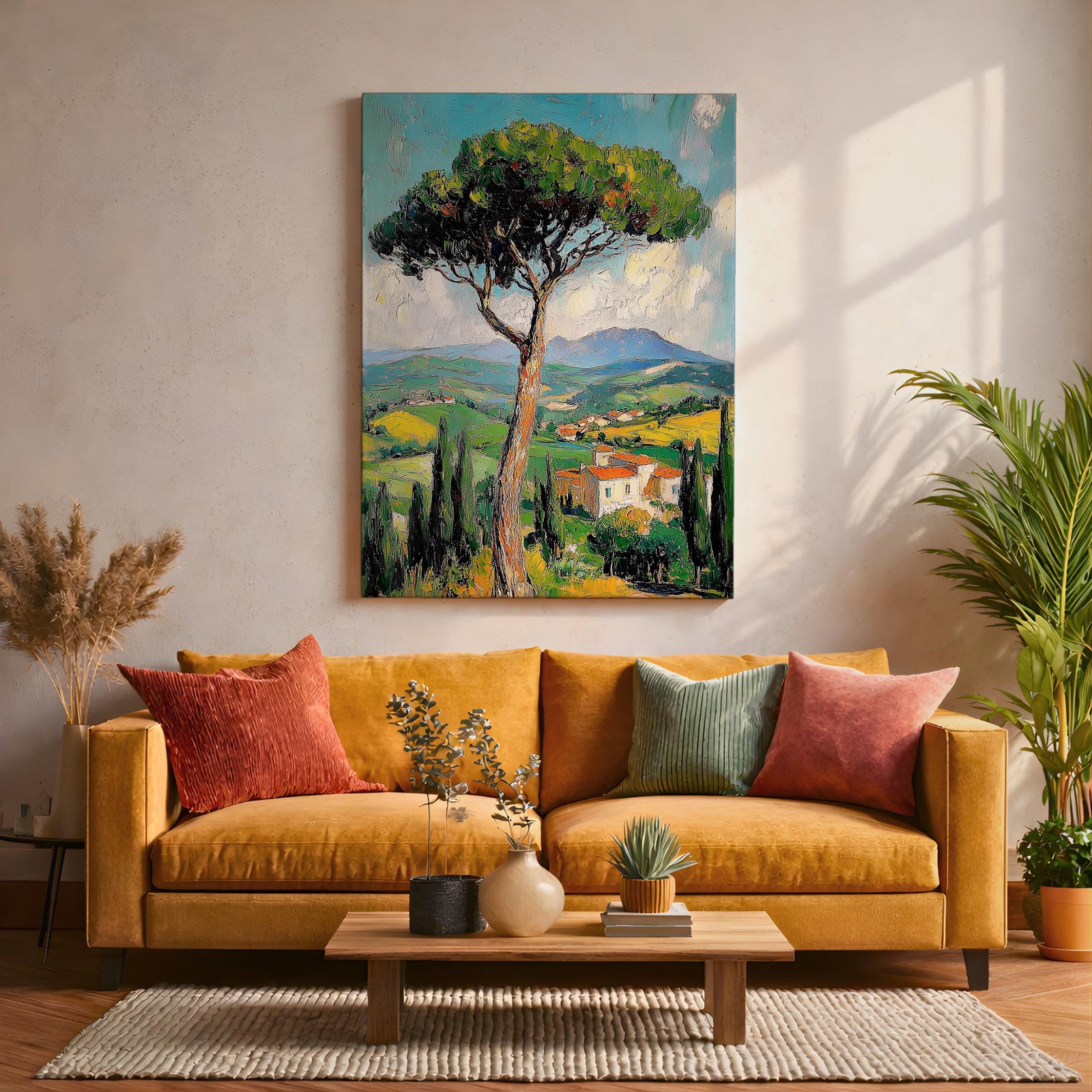Tuscan Impasto Landscape Art: Rustic Italian Decor (Digital / Print / Canvas / Framed)