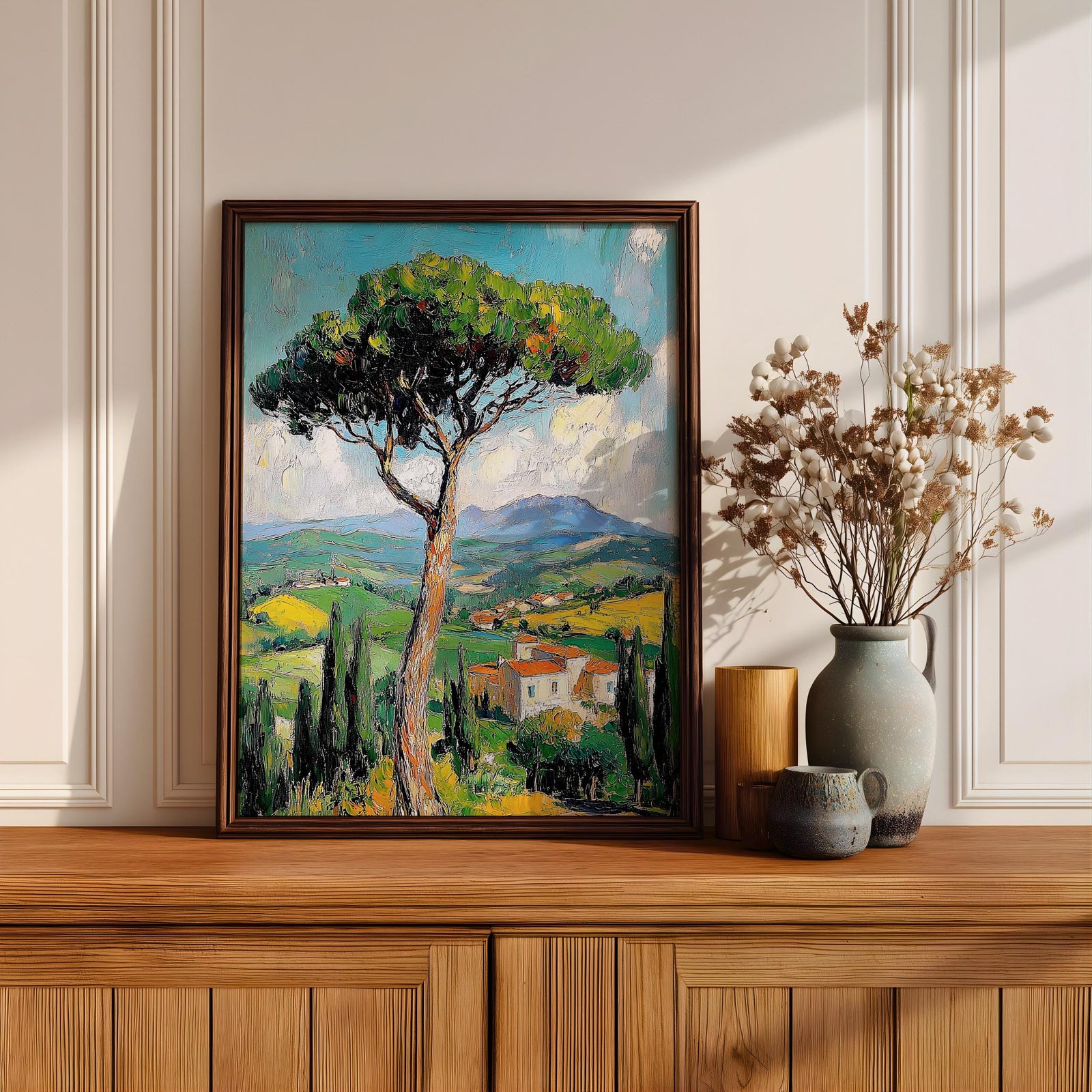 Tuscan Impasto Landscape Art: Rustic Italian Decor (Digital / Print / Canvas / Framed)