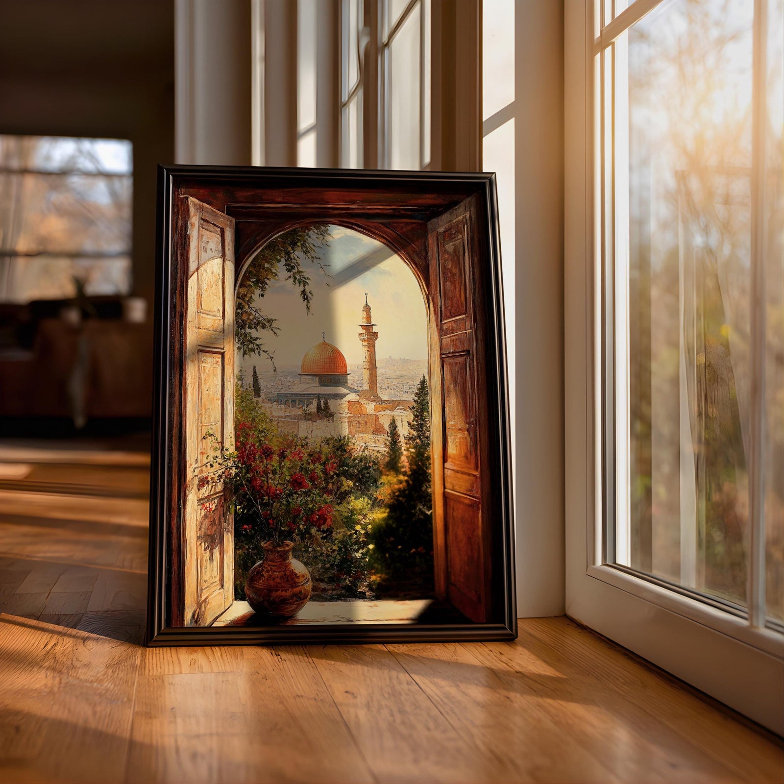 Dome of the Rock Window View Art Print: Islamic Jerusalem Decor (Digital / Print / Canvas / Framed)