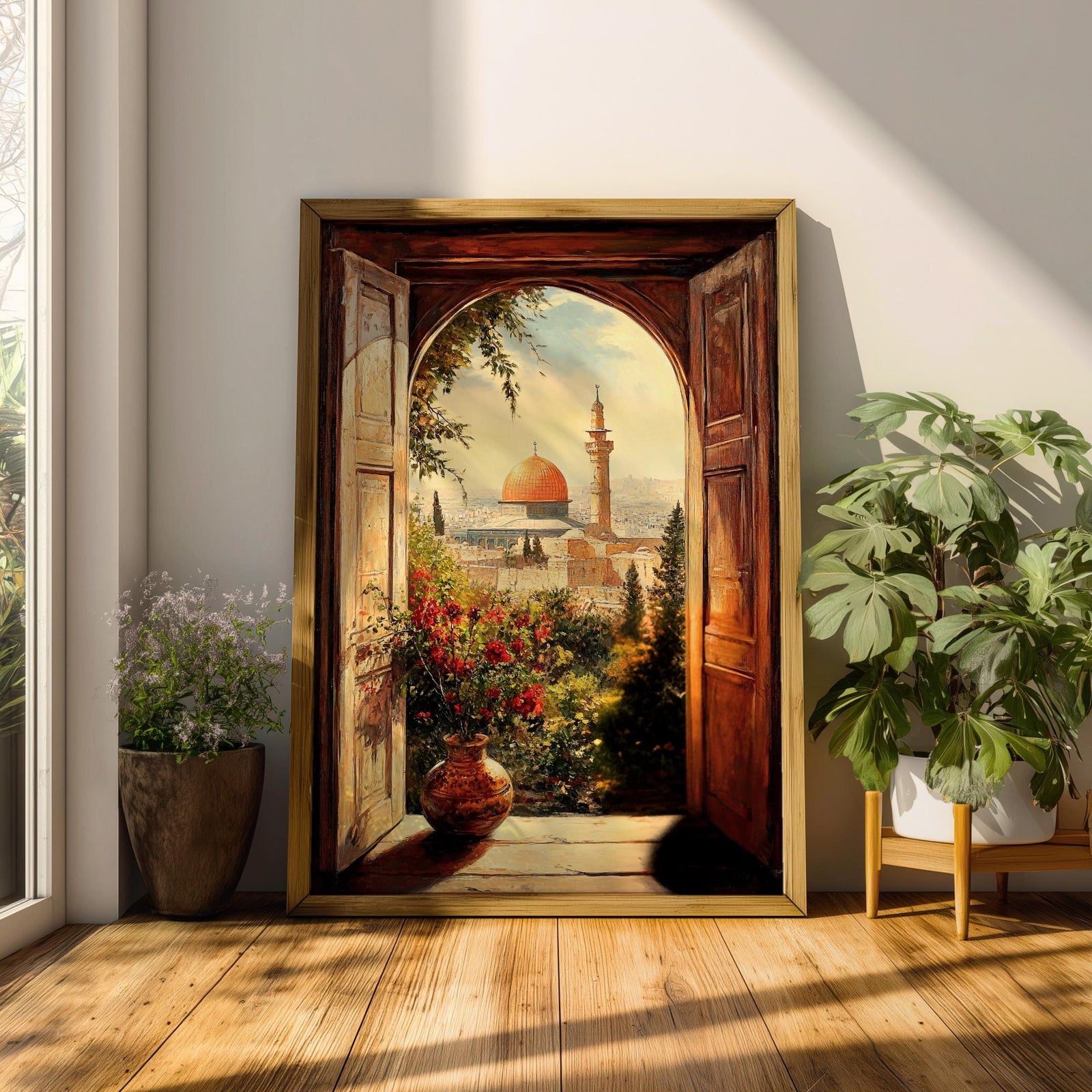 Dome of the Rock Window View Art Print: Islamic Jerusalem Decor (Digital / Print / Canvas / Framed)