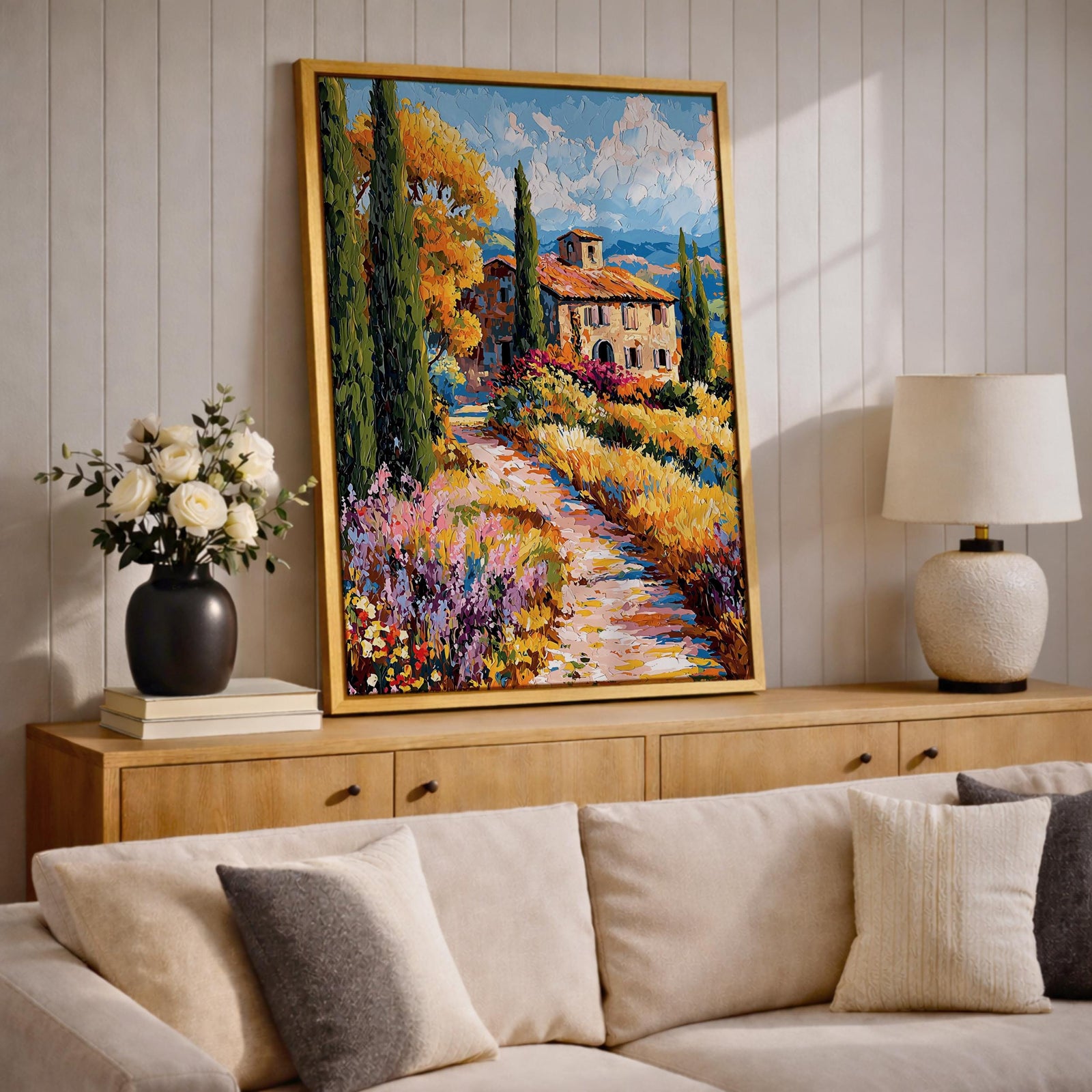 Italian Villa Impasto Painting Print: Mediterranean Countryside Decor (Digital / Print / Canvas / Framed)