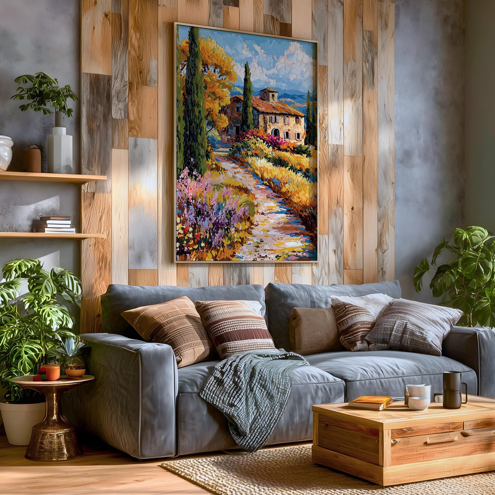 Italian Villa Impasto Painting Print: Mediterranean Countryside Decor (Digital / Print / Canvas / Framed)