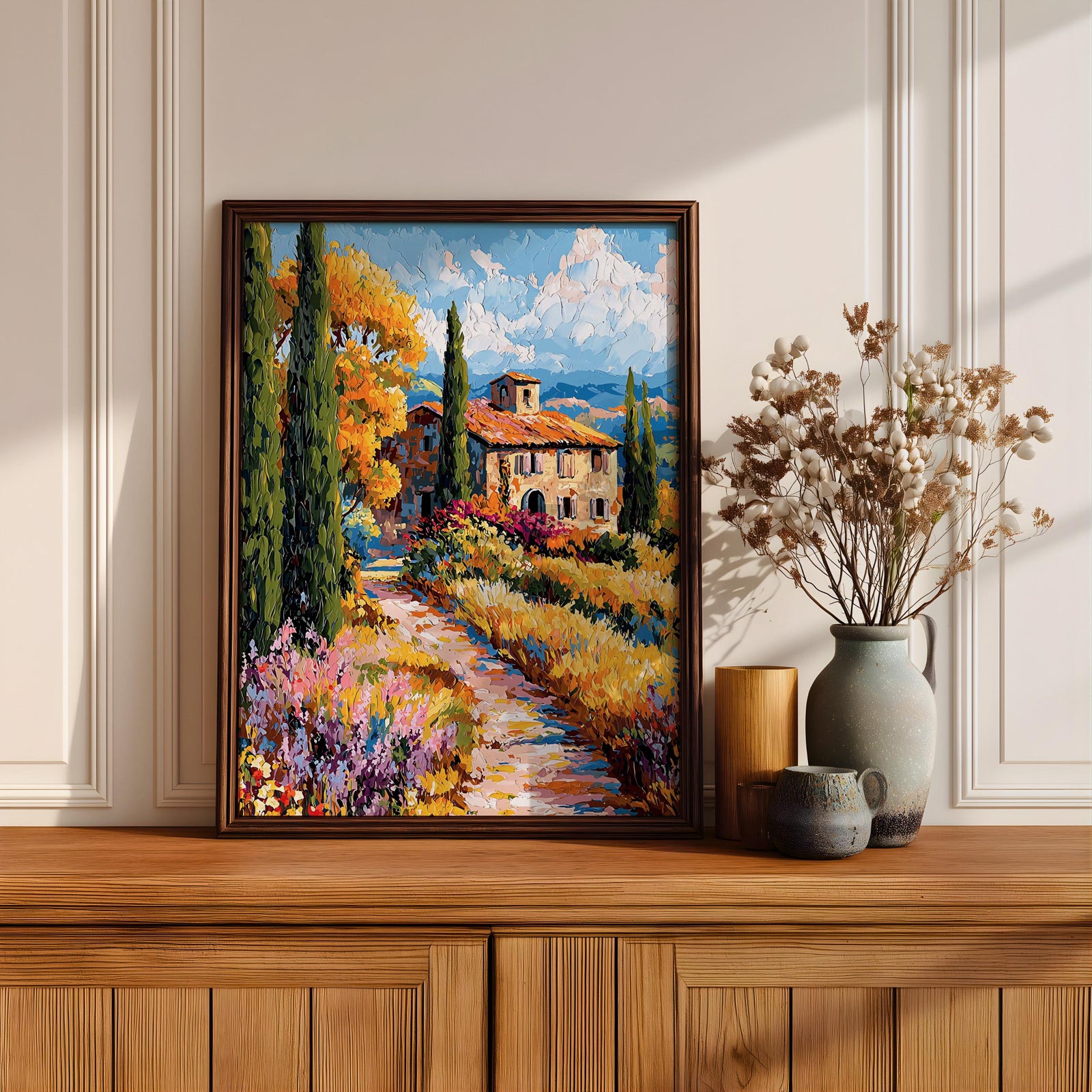 Italian Villa Impasto Painting Print: Mediterranean Countryside Decor (Digital / Print / Canvas / Framed)