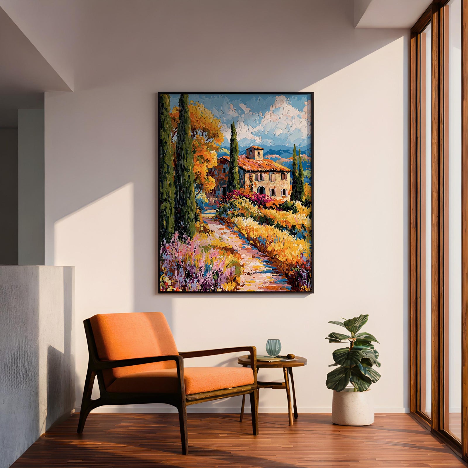Italian Villa Impasto Painting Print: Mediterranean Countryside Decor (Digital / Print / Canvas / Framed)