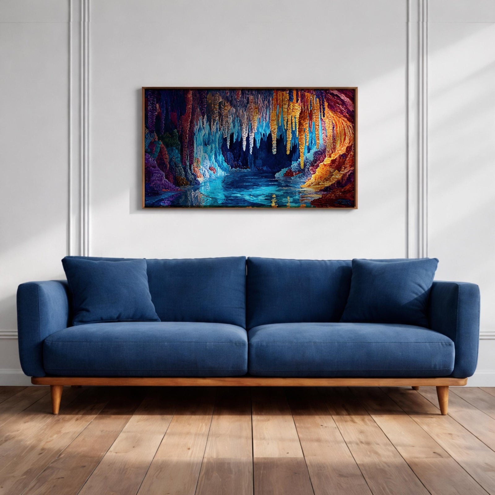 Fantasy Cave Painting: Vibrant Stalactite Grotto Art (Digital / Print / Canvas / Framed)