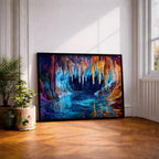 Fantasy Cave Painting: Vibrant Stalactite Grotto Art (Digital / Print / Canvas / Framed)