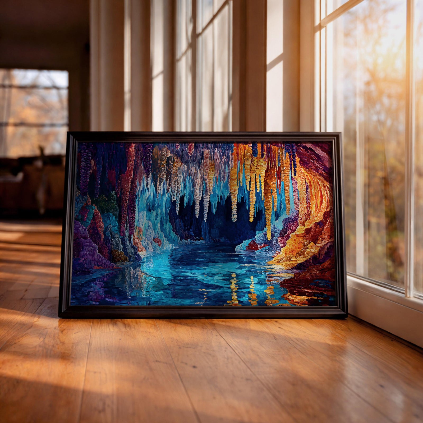 Fantasy Cave Painting: Vibrant Stalactite Grotto Art (Digital / Print / Canvas / Framed)