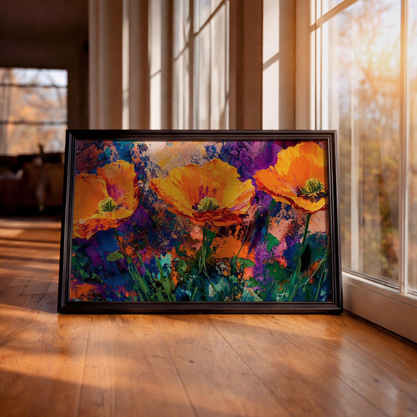 Poppy Flowers Oil Painting Print: Vibrant Botanical Wall Art (Digital / Print / Canvas / Framed)
