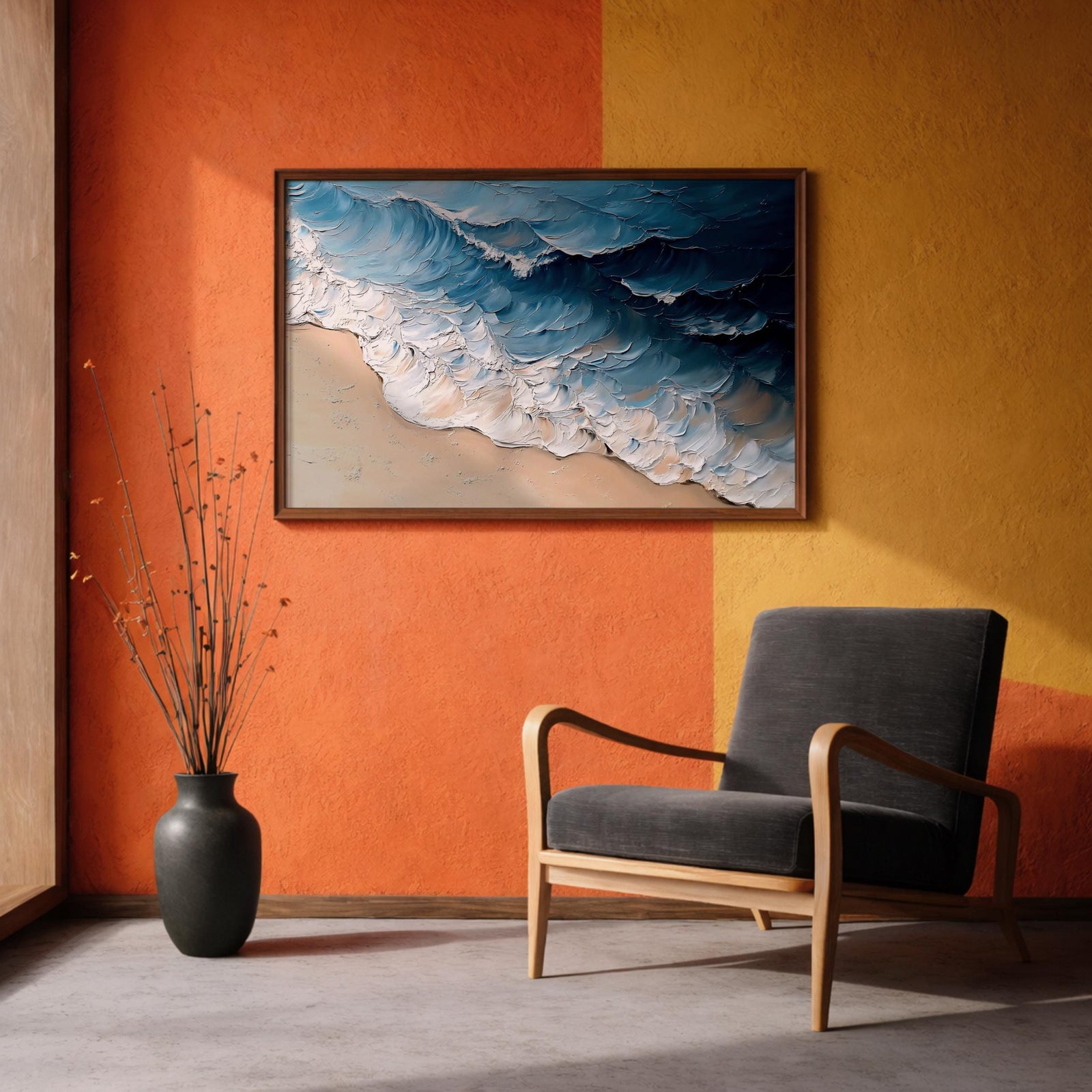 Ocean Waves Wall Art Print: Moody Coastal Seascape Painting (Digital / Print / Canvas / Framed)
