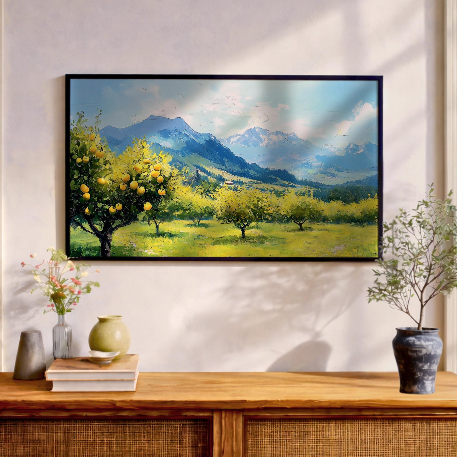 Lemon Orchard Wall Art: Mediterranean Coastal Landscape (Digital / Print / Canvas / Framed)