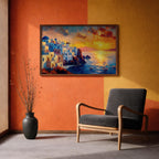 Santorini Sunset Art Print: Mediterranean Coastal Painting (Digital / Print / Canvas / Framed)