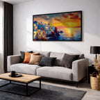 Santorini Sunset Art Print: Mediterranean Coastal Painting (Digital / Print / Canvas / Framed)