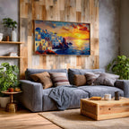 Santorini Sunset Art Print: Mediterranean Coastal Painting (Digital / Print / Canvas / Framed)