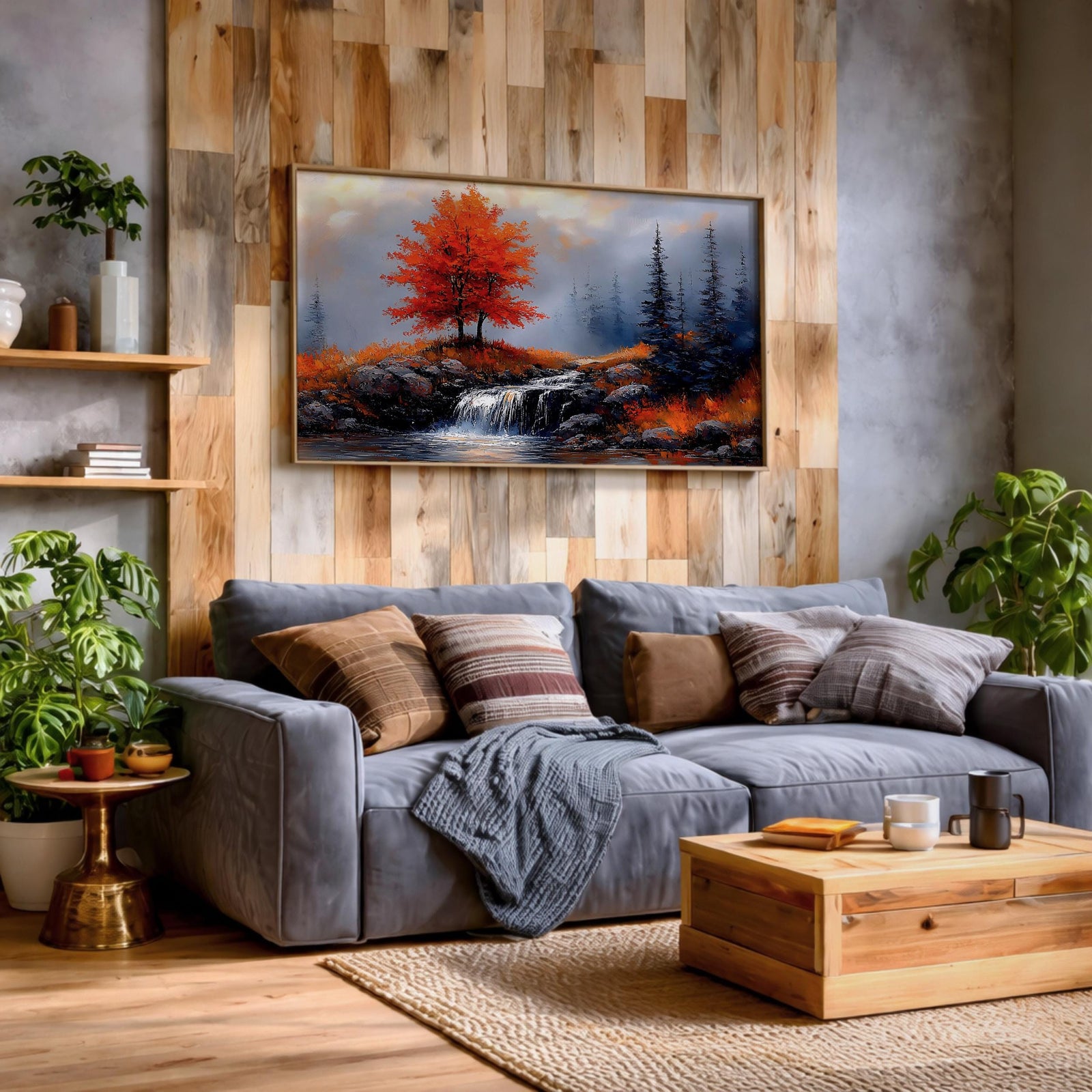 Fall Tree Oil Painting: Textured Autumn Landscape Art (Digital / Print / Canvas / Framed)