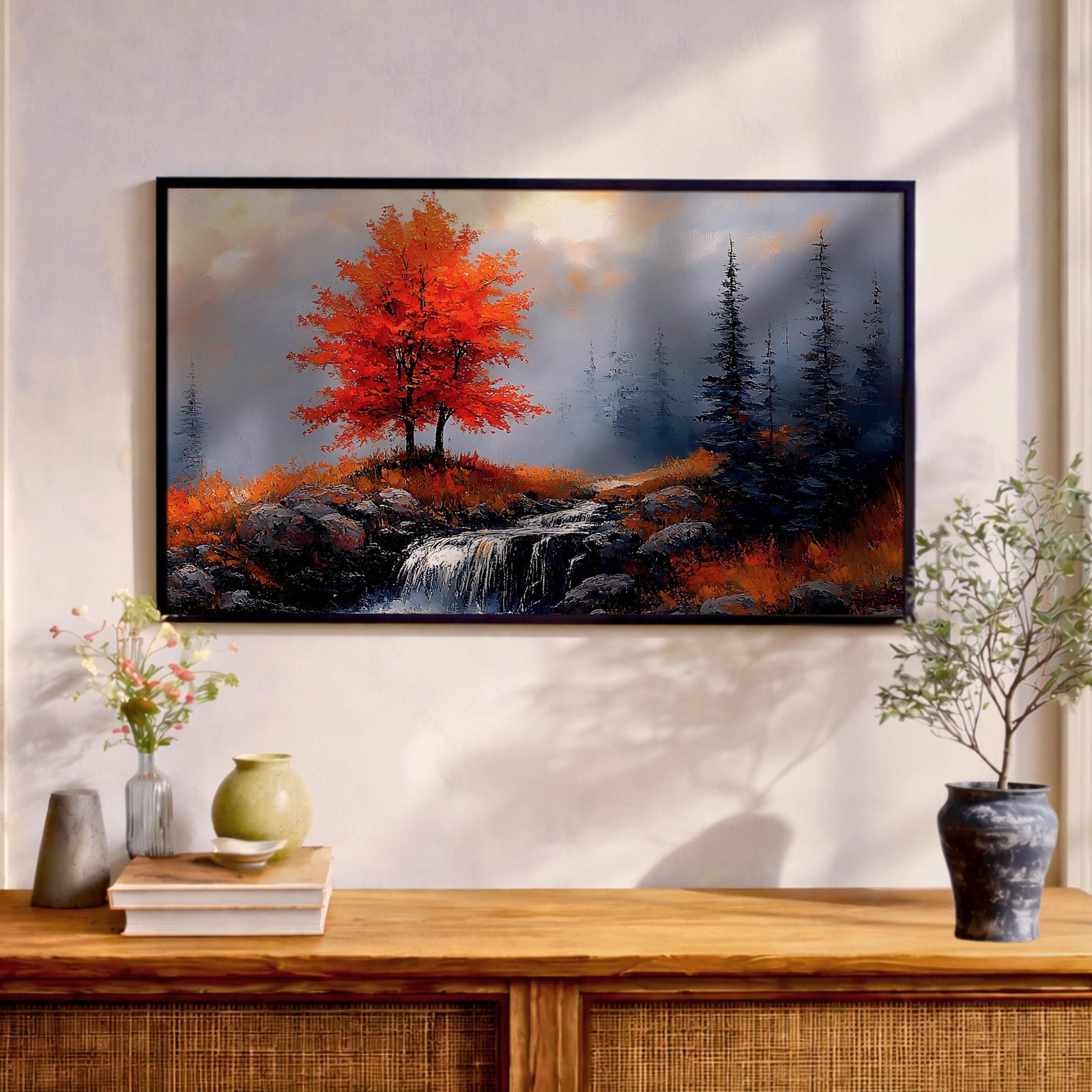 Fall Tree Oil Painting: Textured Autumn Landscape Art (Digital / Print / Canvas / Framed)