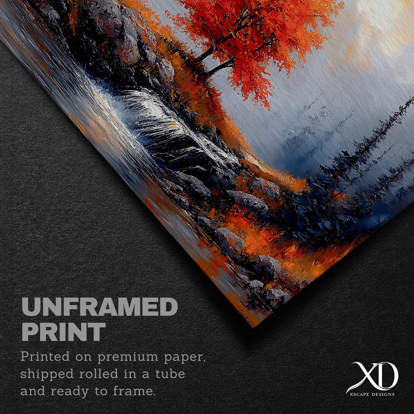 Fall Tree Oil Painting: Textured Autumn Landscape Art (Digital / Print / Canvas / Framed)