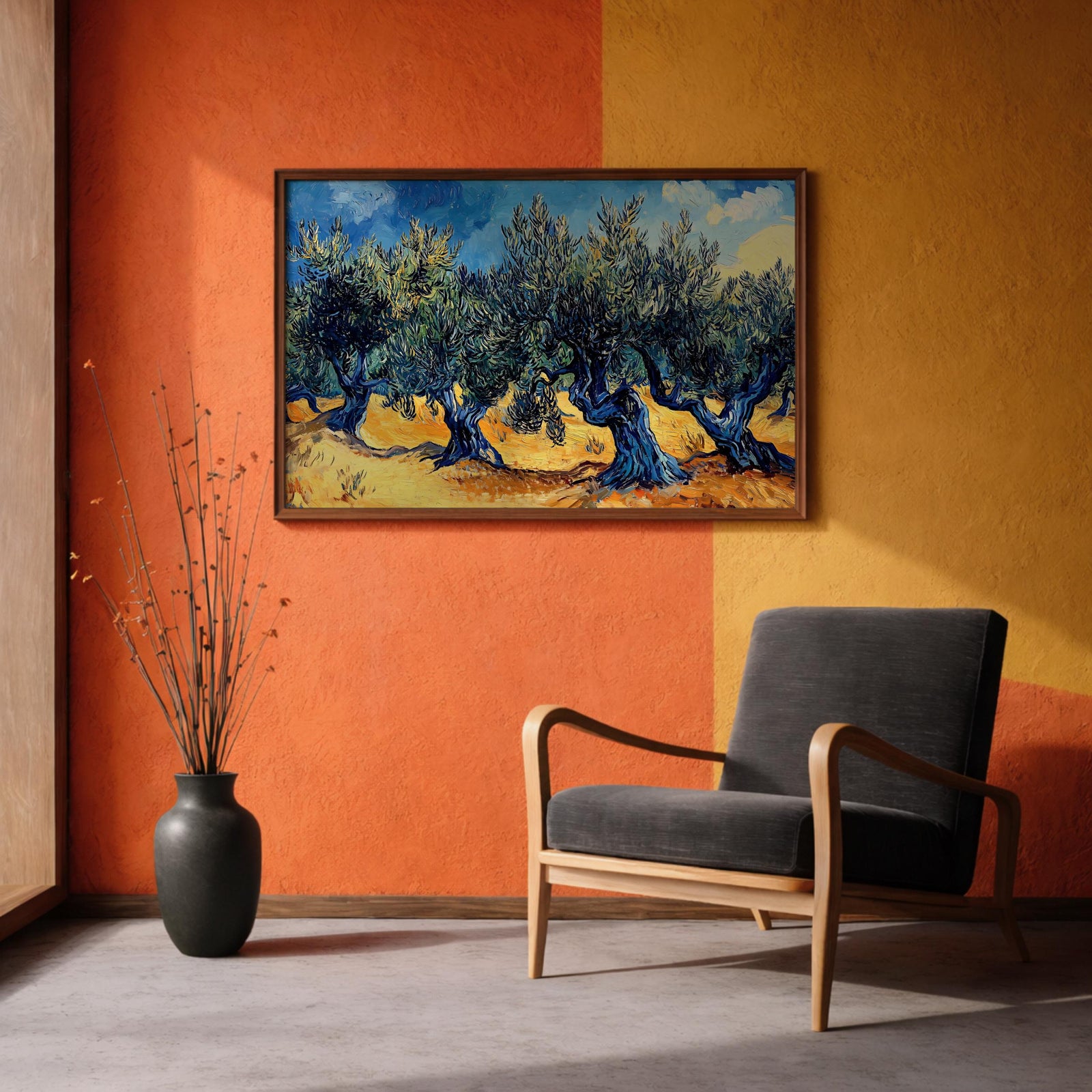 Olive Grove Landscape Painting: Rustic Mediterranean Art (Digital / Print / Canvas / Framed)