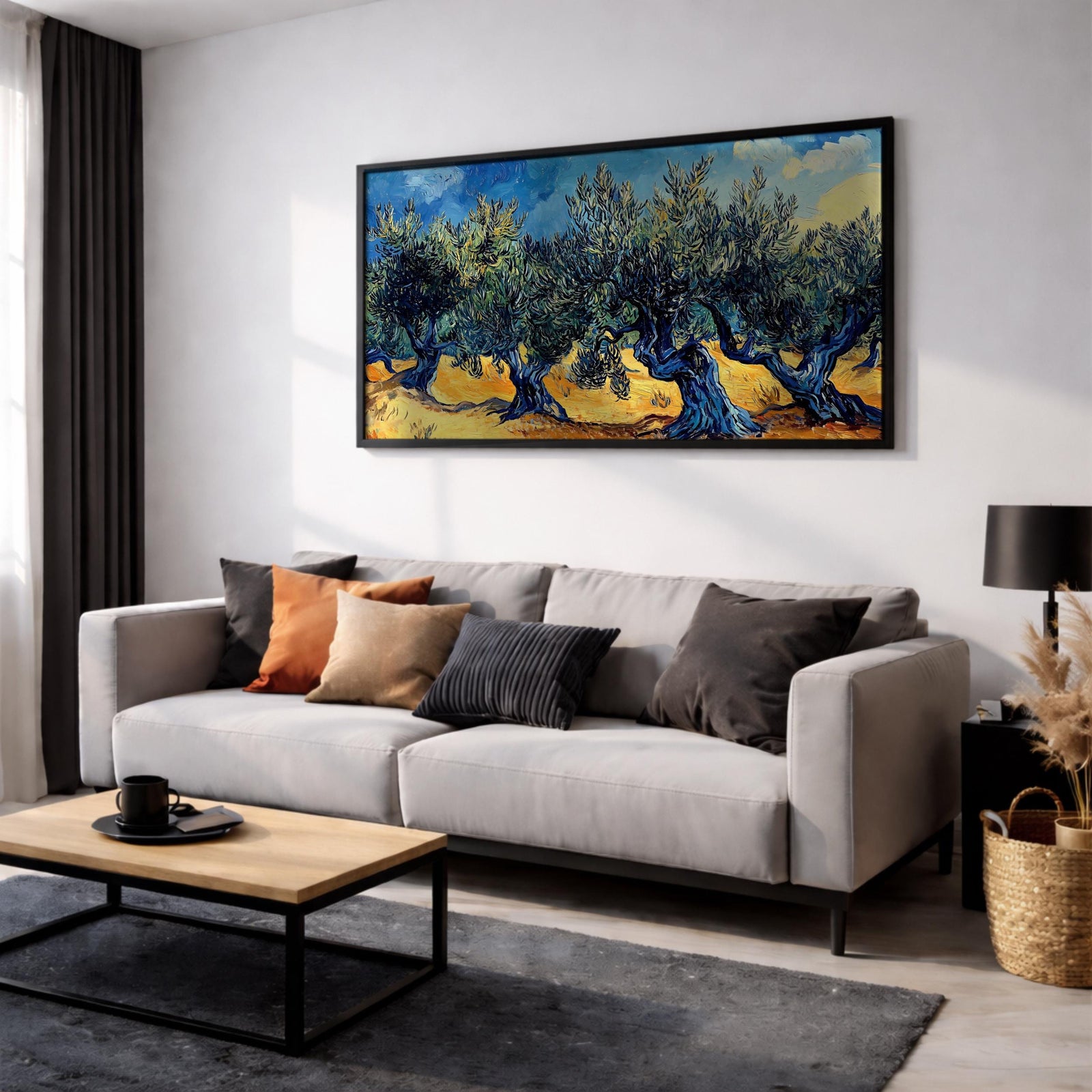 Olive Grove Landscape Painting: Rustic Mediterranean Art (Digital / Print / Canvas / Framed)