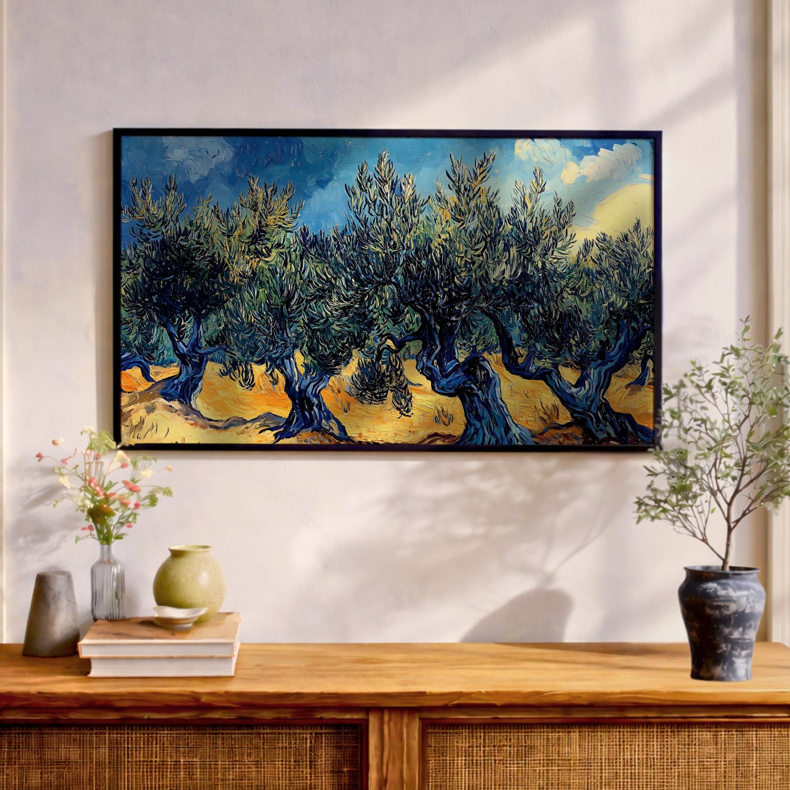 Olive Grove Landscape Painting: Rustic Mediterranean Art (Digital / Print / Canvas / Framed)