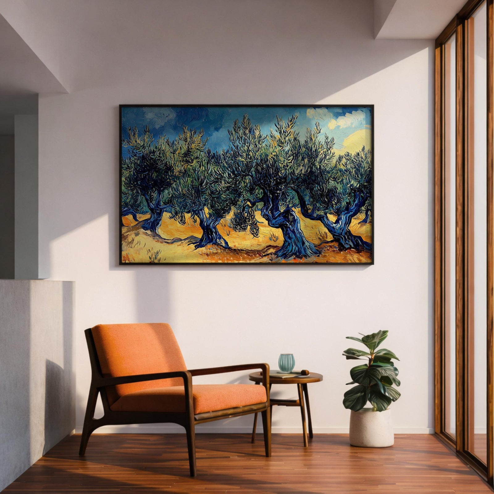 Olive Grove Landscape Painting: Rustic Mediterranean Art (Digital / Print / Canvas / Framed)