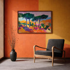 Mediterranean Landscape Art: Italian Coastal Watercolor (Digital / Print / Canvas / Framed)