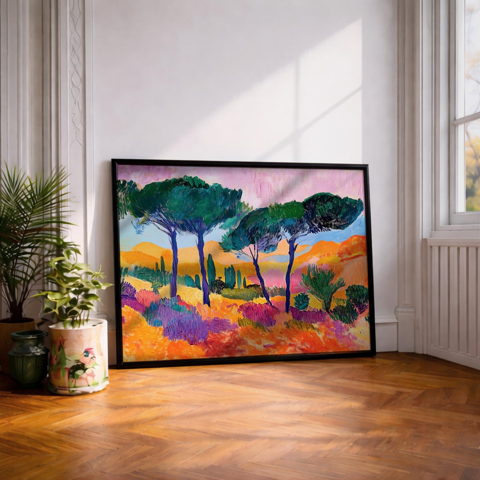Mediterranean Landscape Art: Italian Coastal Watercolor (Digital / Print / Canvas / Framed)