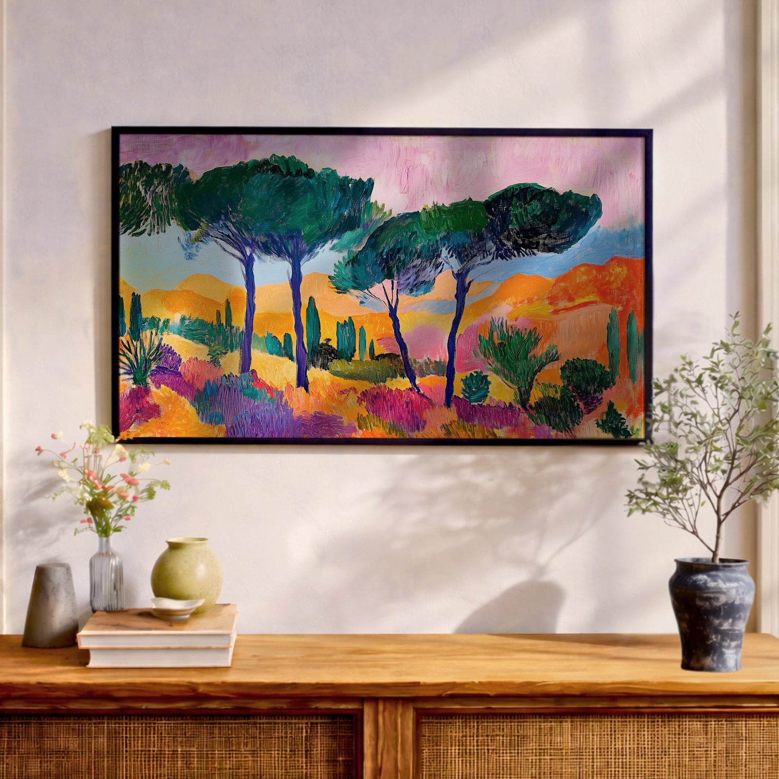 Mediterranean Landscape Art: Italian Coastal Watercolor (Digital / Print / Canvas / Framed)