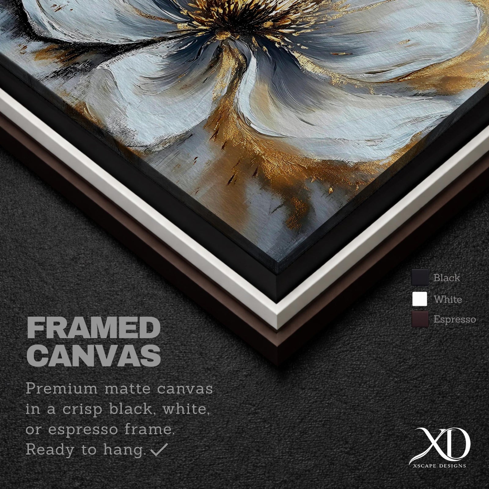 Gold and White Floral Wall Art: Vintage Botanical Oil Painting (Digital / Print / Canvas / Framed)