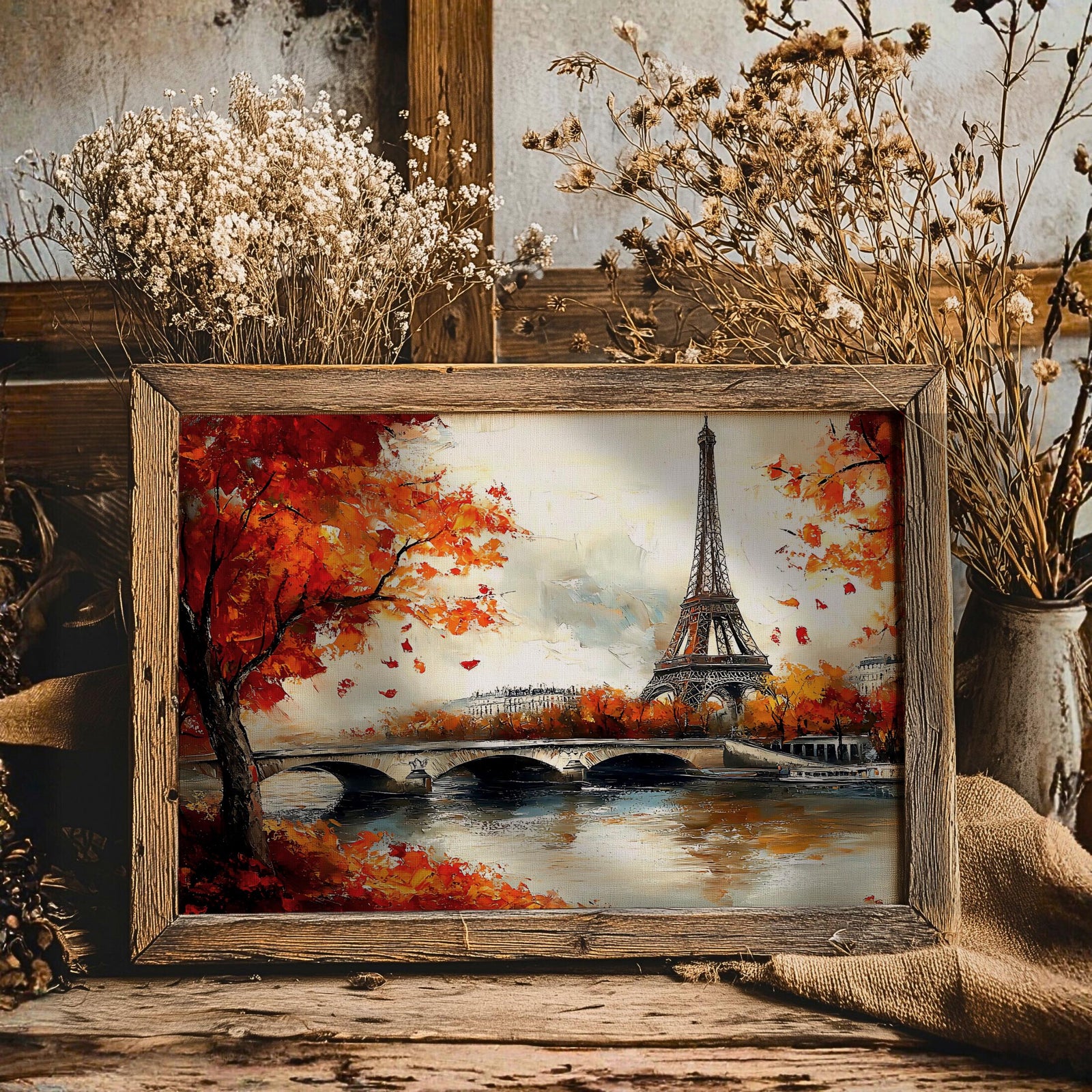 Eiffel Tower Paris Art Print: Romantic Autumn French Wall Decor (Digital / Print / Canvas / Framed)