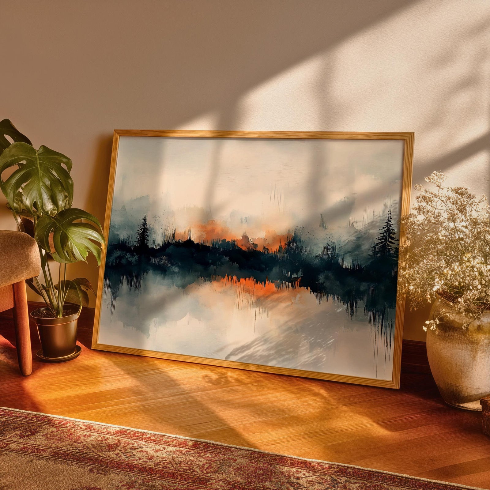 Misty Forest Watercolor Print: Calm Nature Landscape Wall Art (Digital / Print / Canvas / Framed)