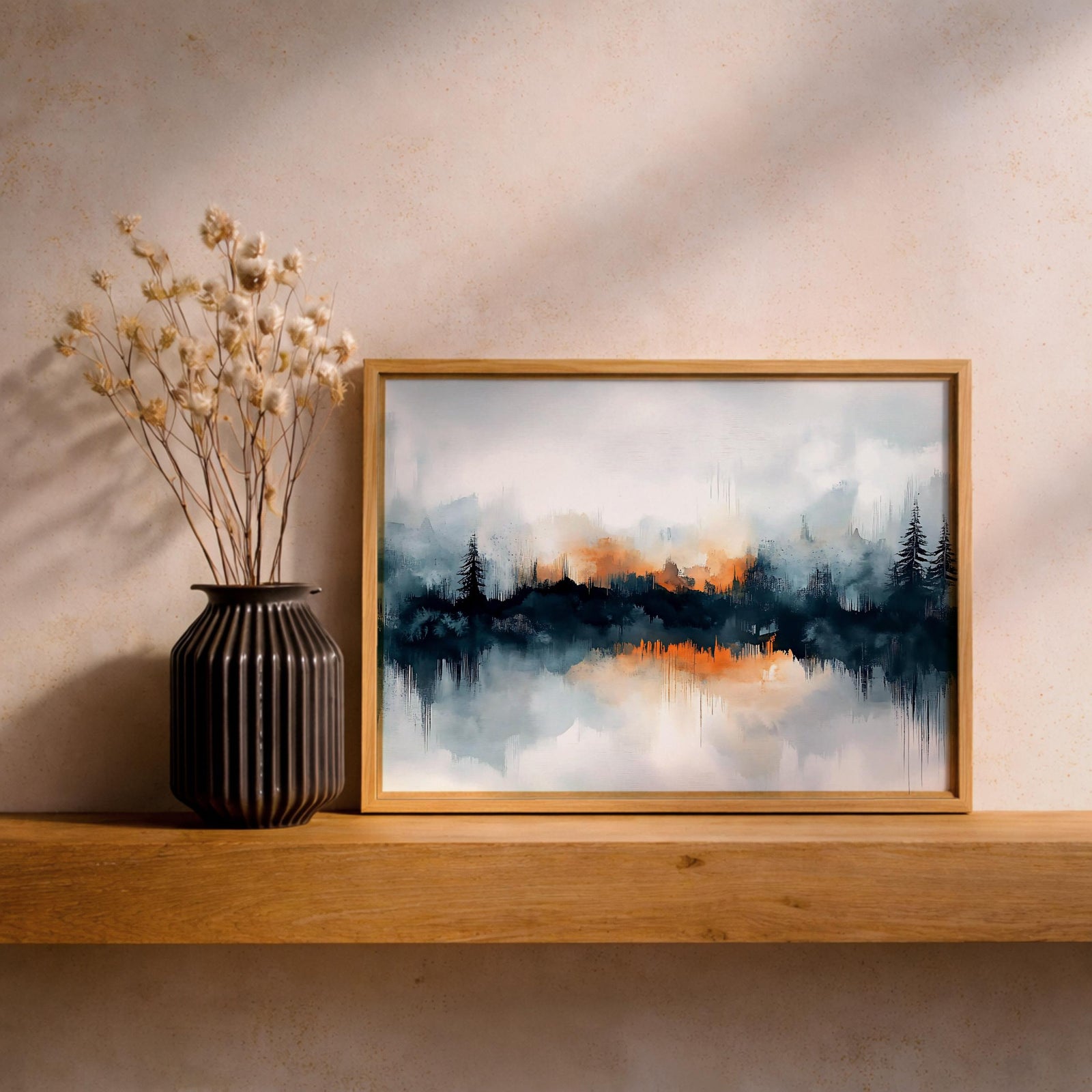Misty Forest Watercolor Print: Calm Nature Landscape Wall Art (Digital / Print / Canvas / Framed)