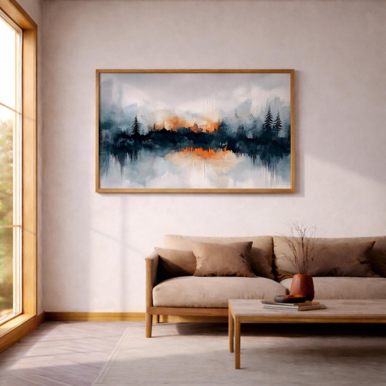 Misty Forest Watercolor Print: Calm Nature Landscape Wall Art (Digital / Print / Canvas / Framed)