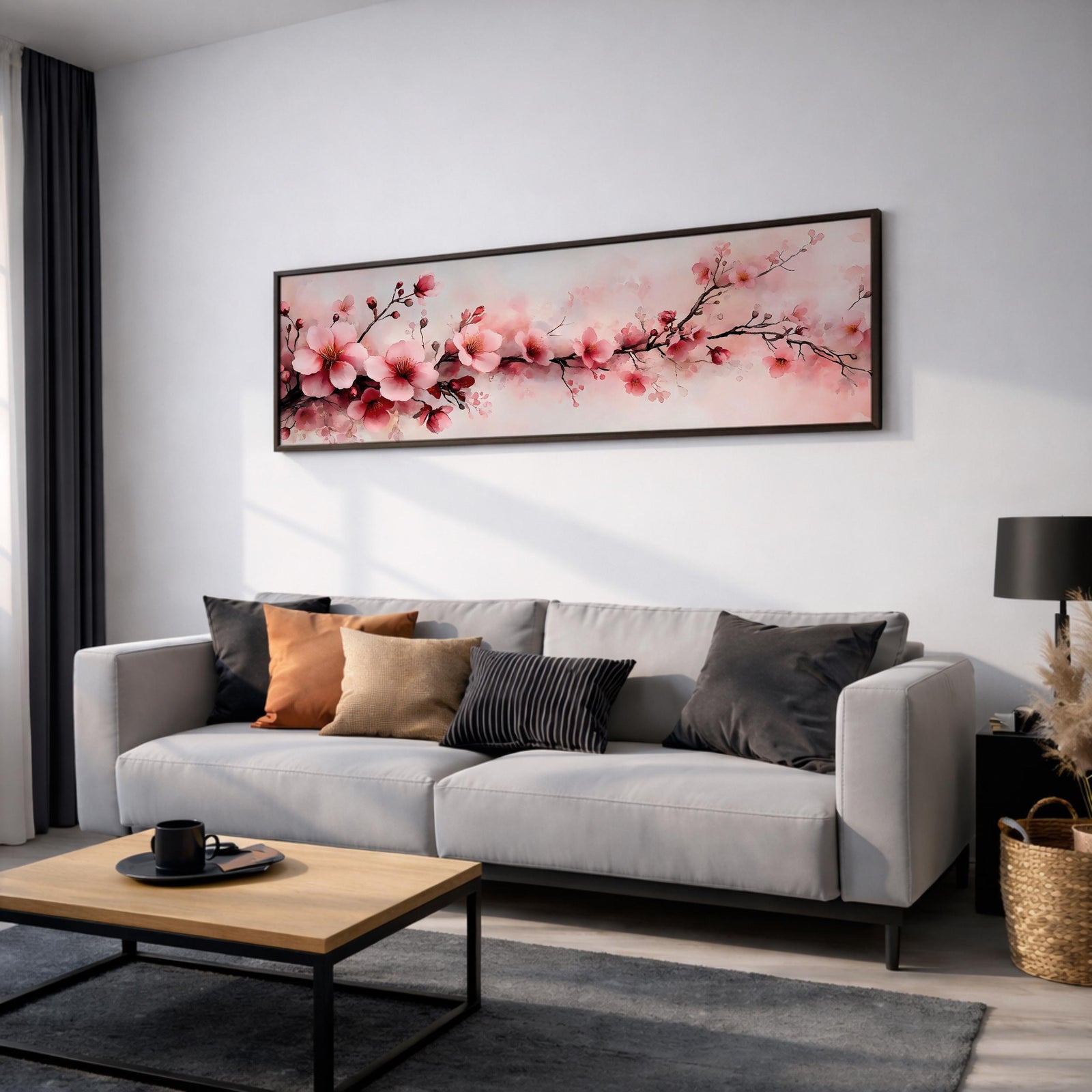 Japanese Cherry Blossom Panoramic Print: Sakura Floral Wall Art (Digital / Canvas / Framed)