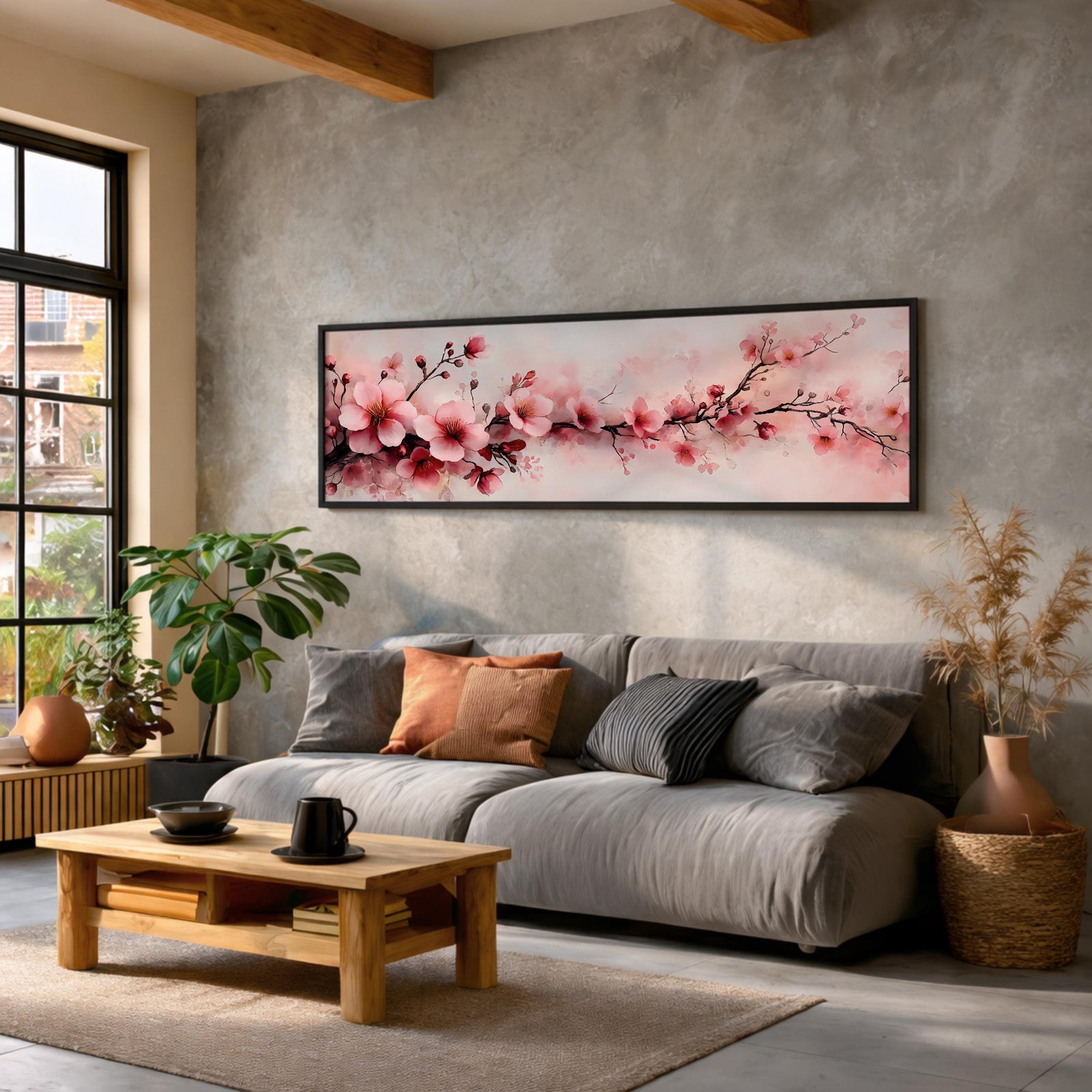Japanese Cherry Blossom Panoramic Print: Sakura Floral Wall Art (Digital / Canvas / Framed)