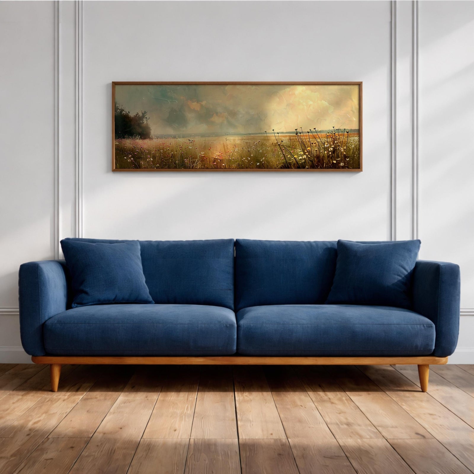 Wildflower Meadow Landscape Painting: Rustic Farmhouse Wall Art (Digital / Canvas / Framed)
