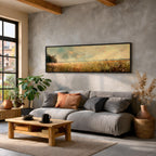 Wildflower Meadow Landscape Painting: Rustic Farmhouse Wall Art (Digital / Canvas / Framed)